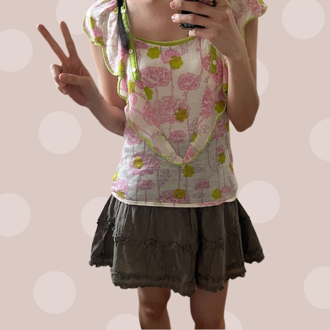 모리걸 카키 프릴 캉캉 스커트팬츠 상품이미지2