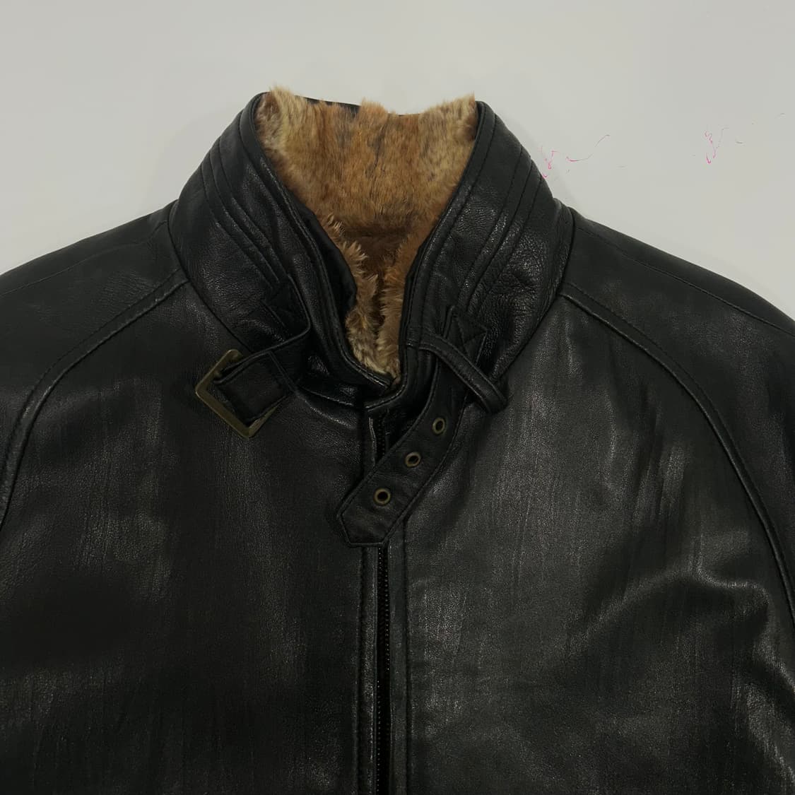 Vintage 안감 퍼 버클넥 레더 자켓 상품이미지5