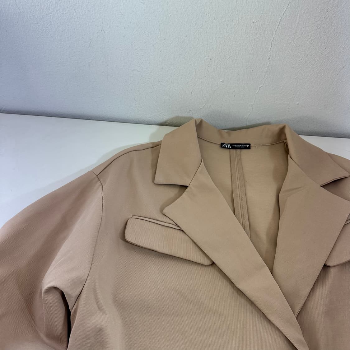 우먼M-L 자라 베이지 오픈카라 크롭자켓 상품이미지5