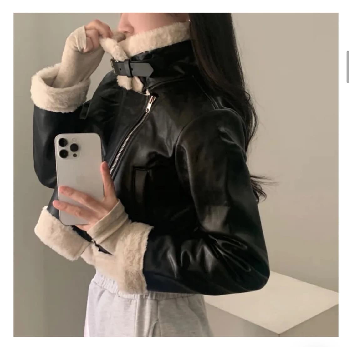 블랙 크롭 무스탕 상품이미지1