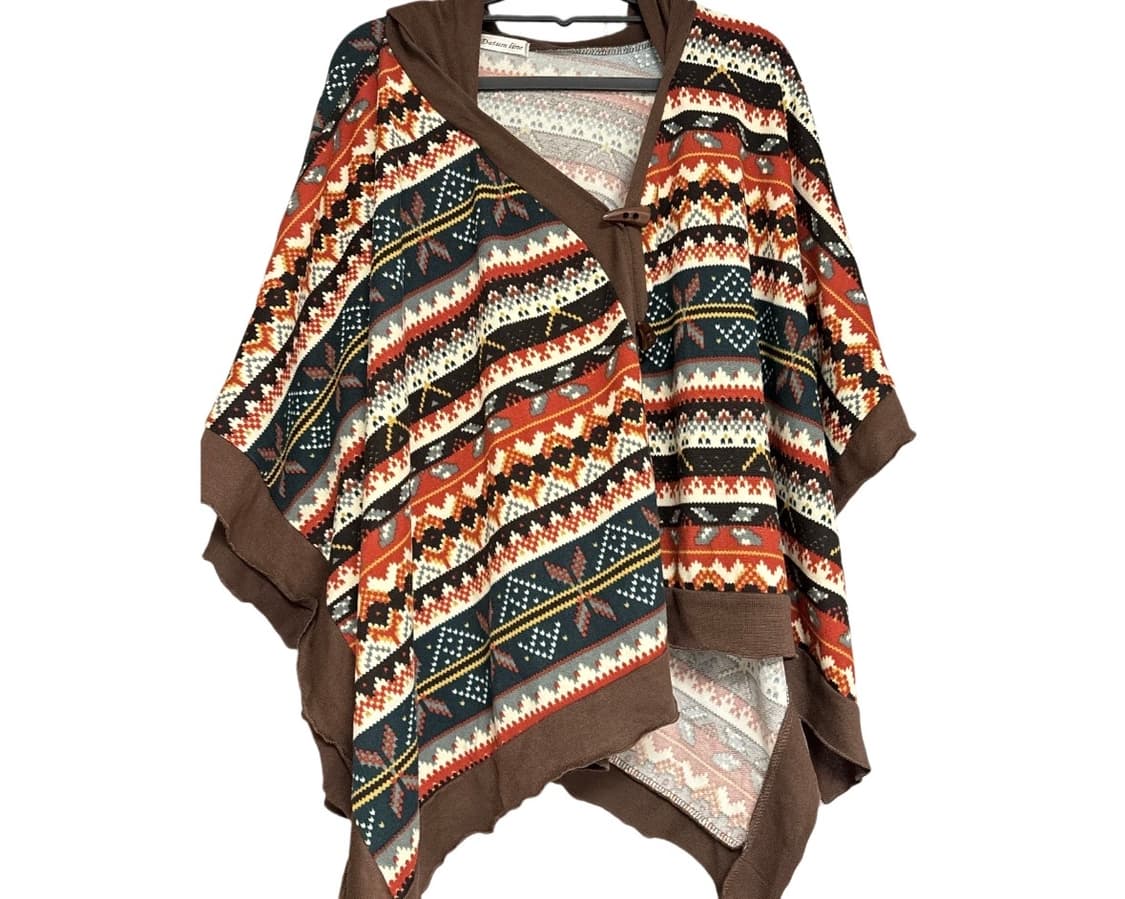 빈티지 에스닉 패턴 브라운 케이프 교신가능 상품이미지1