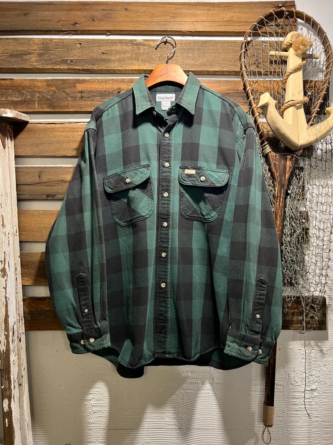 [L]칼하트 USA 2포켓 그린 버팔로체크 플란넬 워크 셔츠 상품이미지1