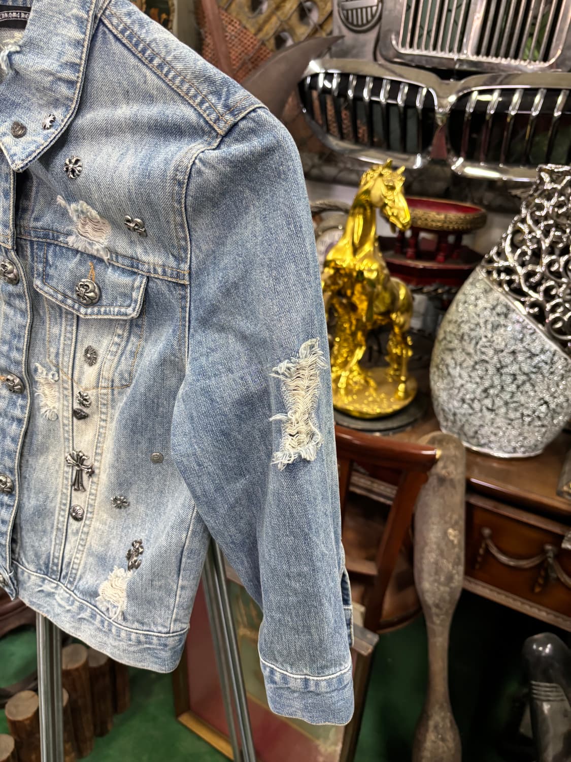 찡 장식 빈티지 데미지 워싱 크롭 데님 청 자켓 상품이미지3