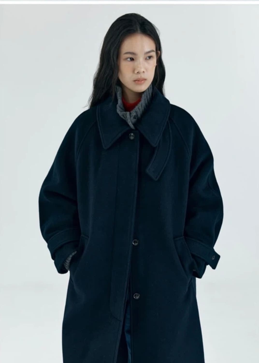 Siyazu 시야쥬 캐시미어 울 코트 네이비 상품이미지1