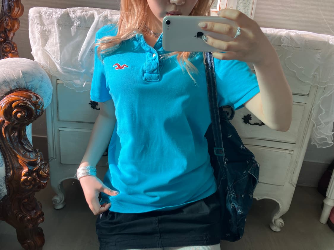 홀리스터  아쿠아 블루 하이틴 반팔 카라티 상품이미지3