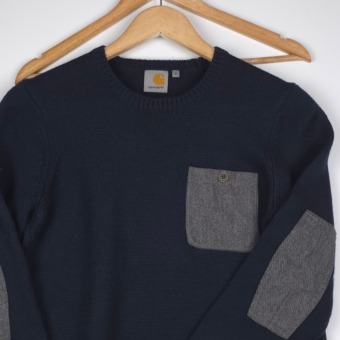 칼하트 포켓 엘보패치 메리노울 니트 네이비 (S) 상품이미지3