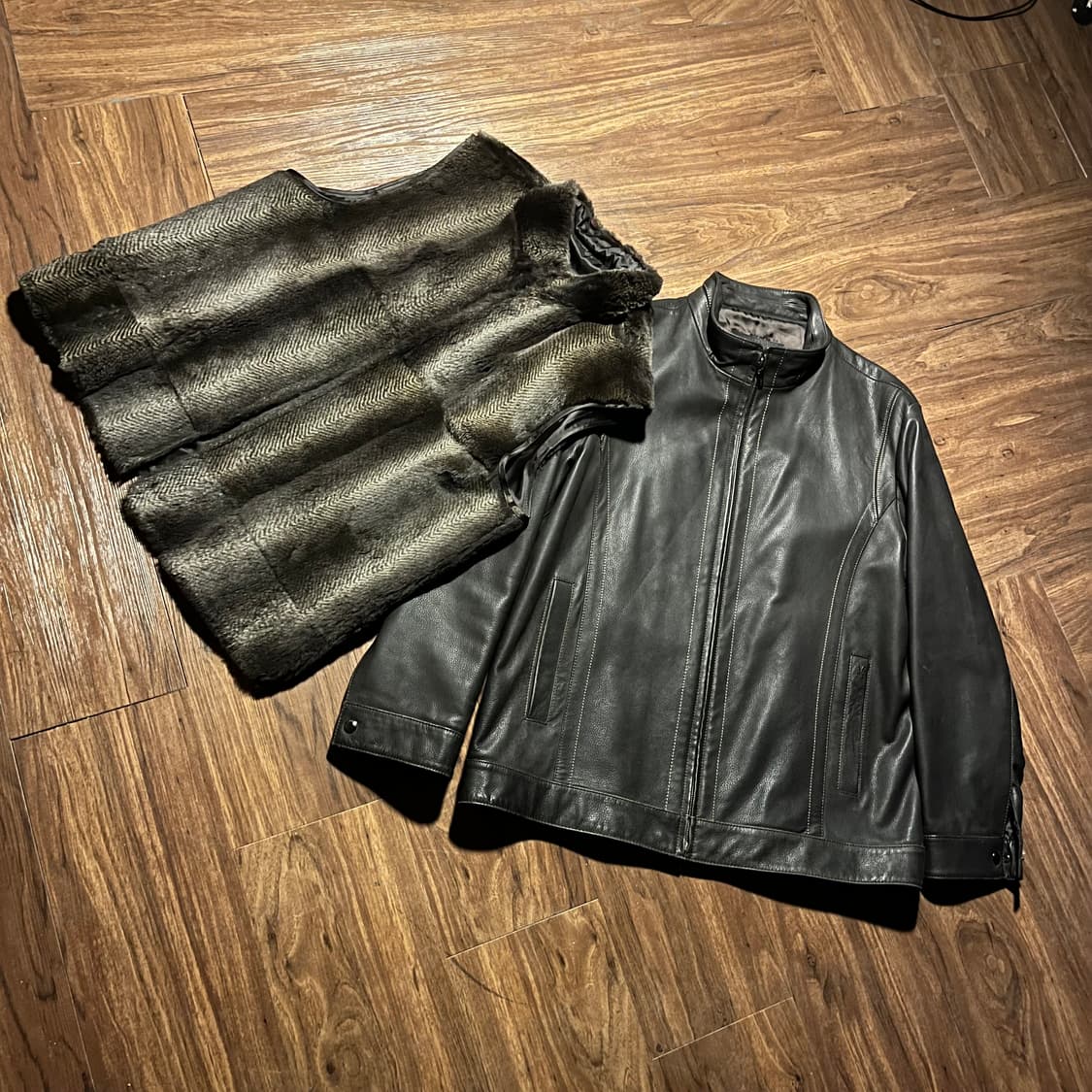 Galaxy Rabbit Fur Leather Jacket L 상품이미지1