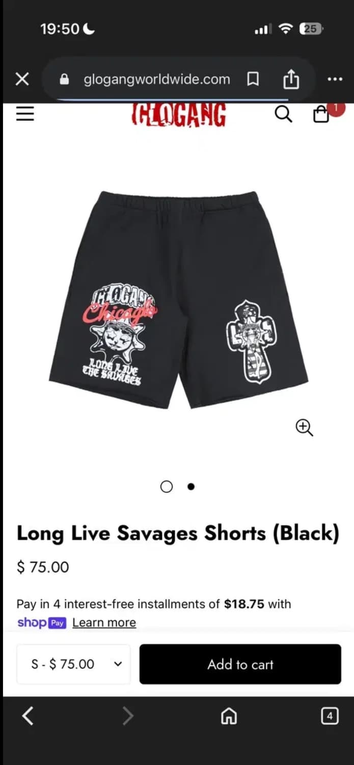 글로갱 Long Live Savages Shorts M 상품이미지2