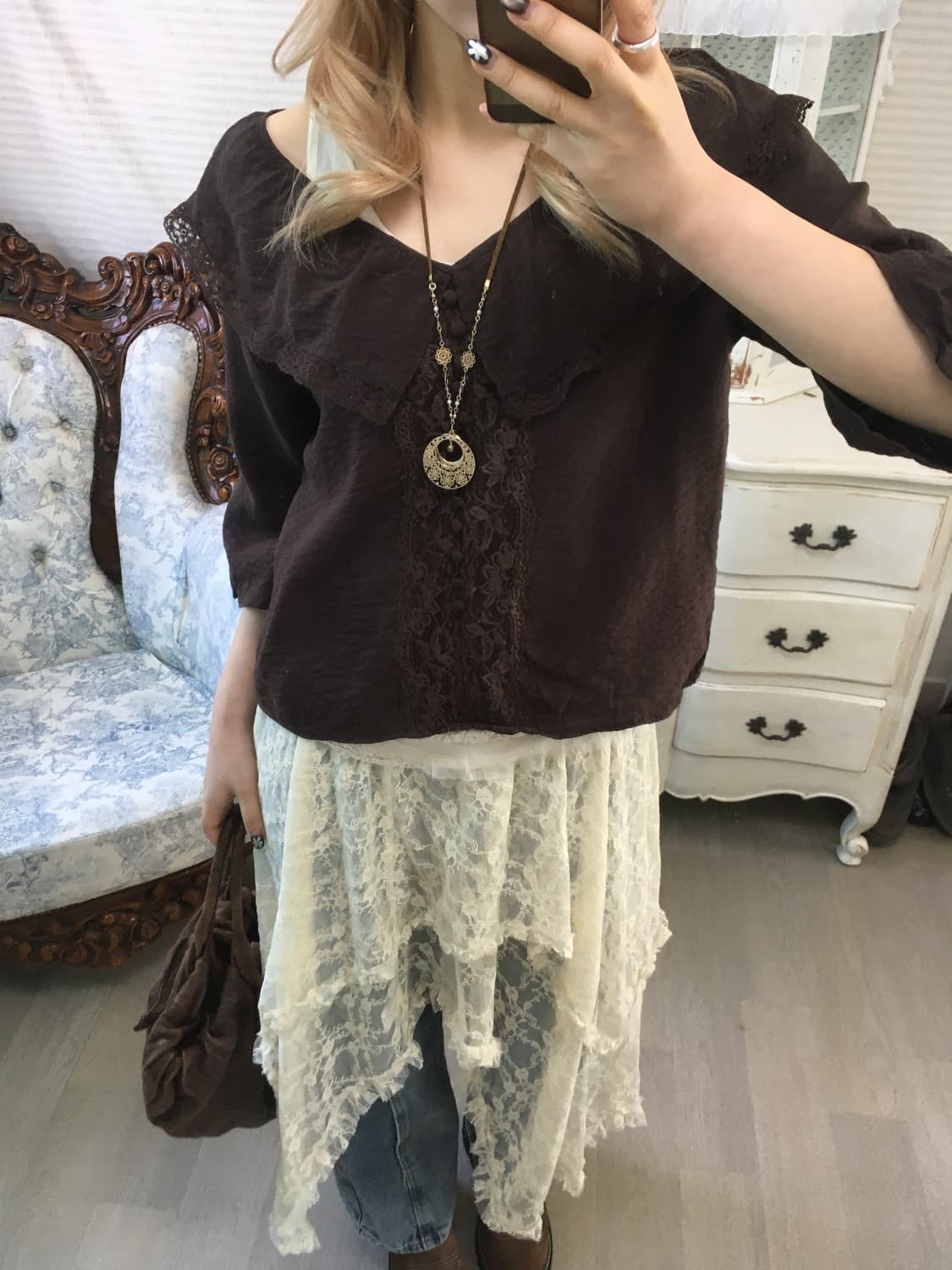 Axes femme brown lace blouse 상품이미지3