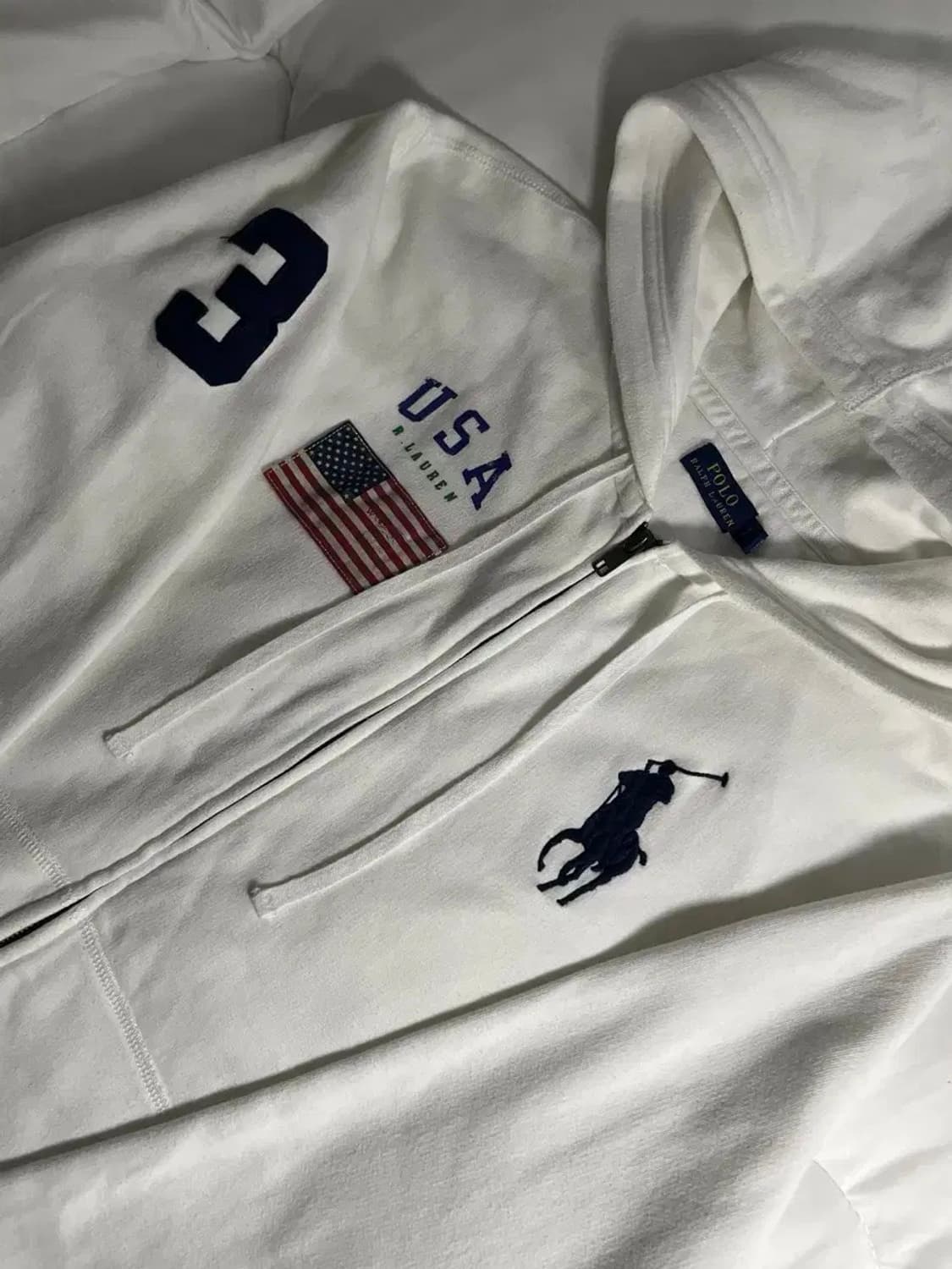 폴로 빅포니 성조기 usa 후드집업 화이트 상품이미지1