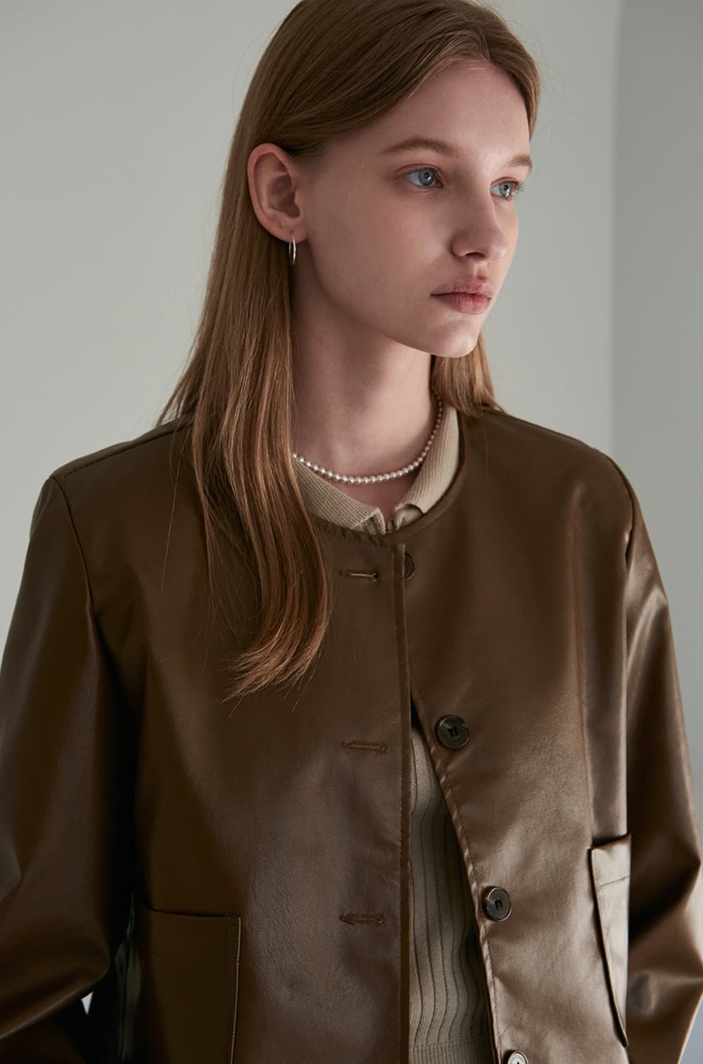 얀13 레더 라운드 브라운 자켓 leather round jacket 상품이미지3