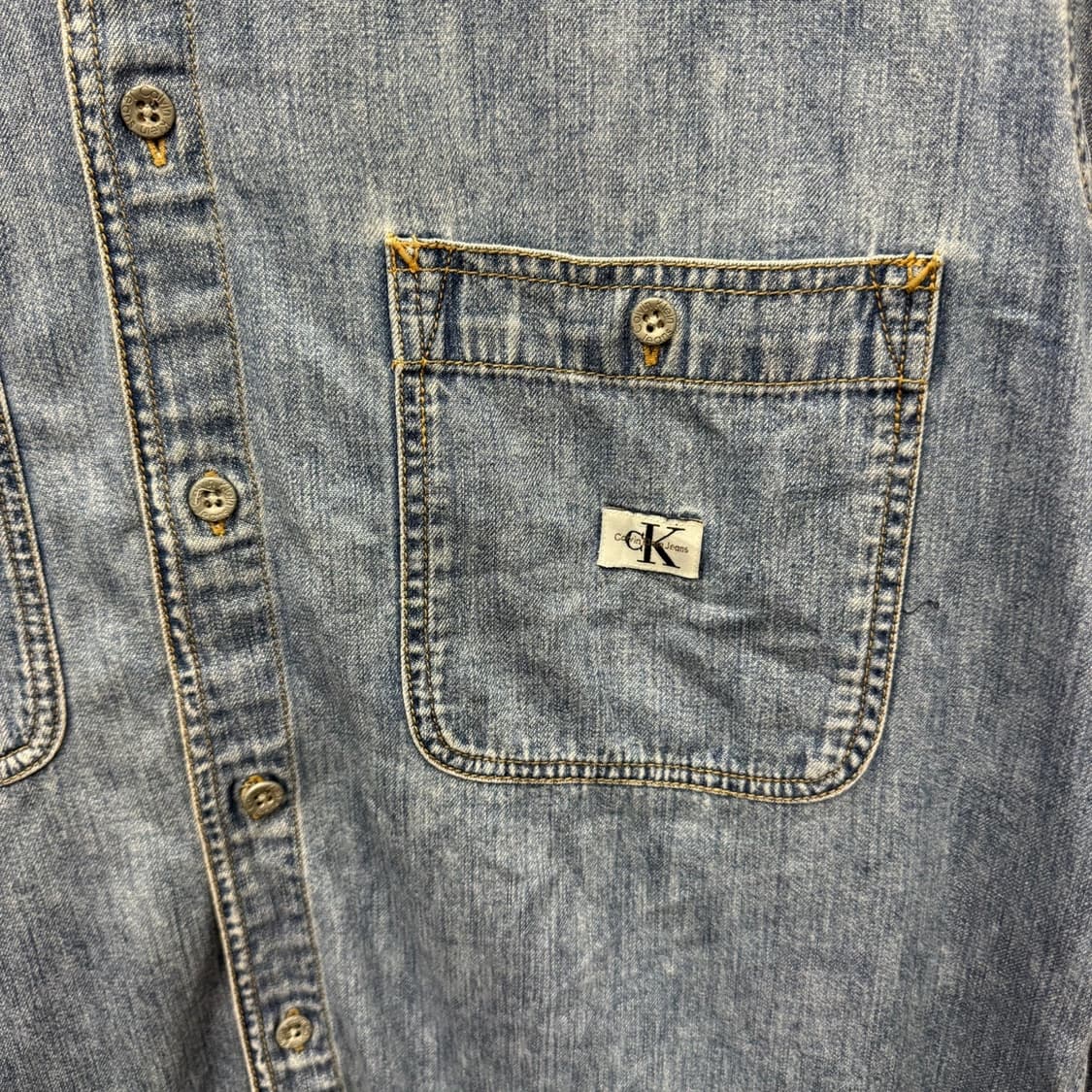 90s 캘빈클라인 진스 데님 셔츠 메이드인 홍콩 연청 상품이미지5