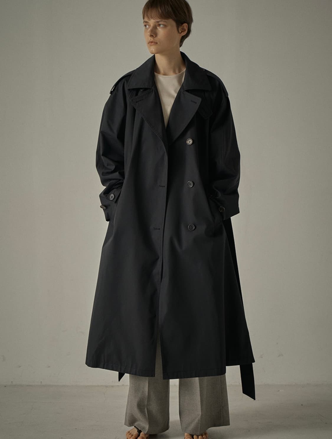 파사드패턴 클래식 트렌치코트 블랙 스몰S 상품이미지1
