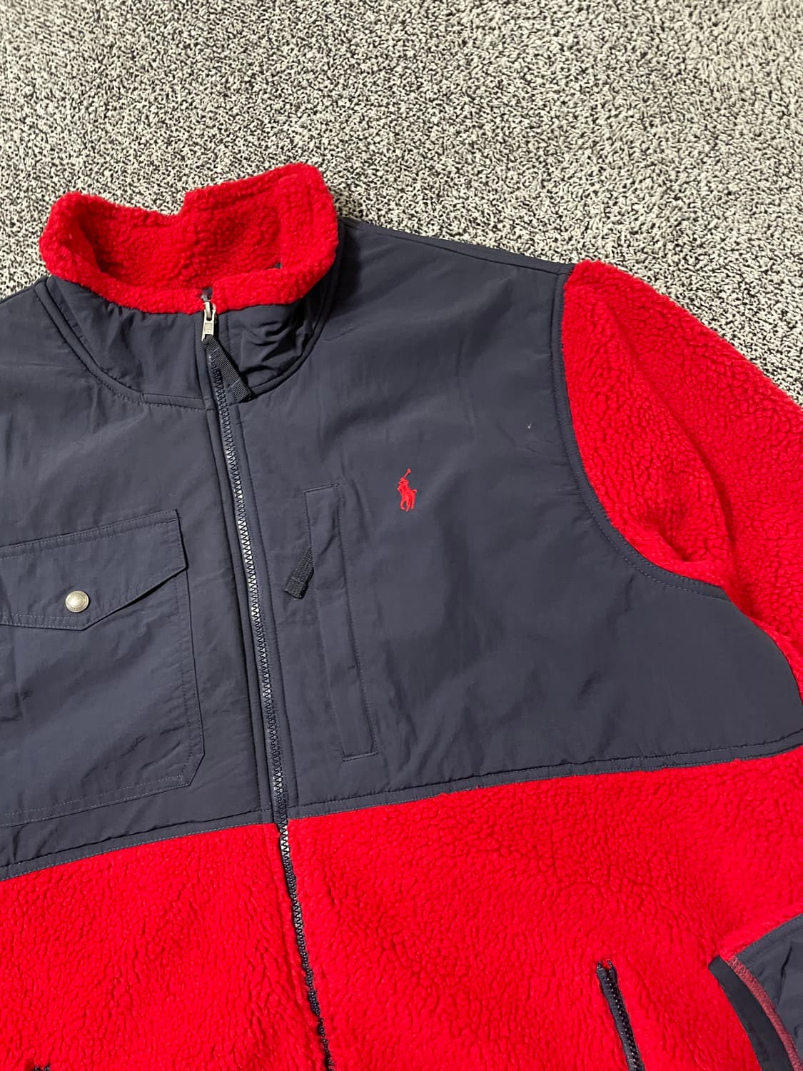 빈티지9. 폴로랄프로렌 하이브리드 플리스 자켓 셰르파 레드 네이비 배색 상품이미지2
