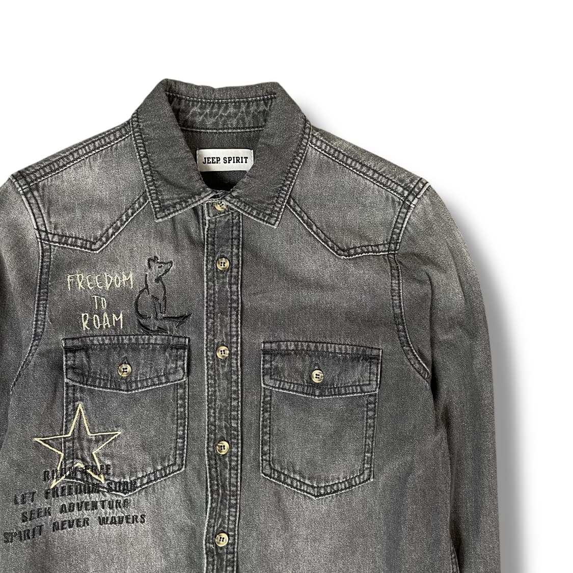 지프 빈티지 흑청 자수패치 데님셔츠 S 상품이미지3