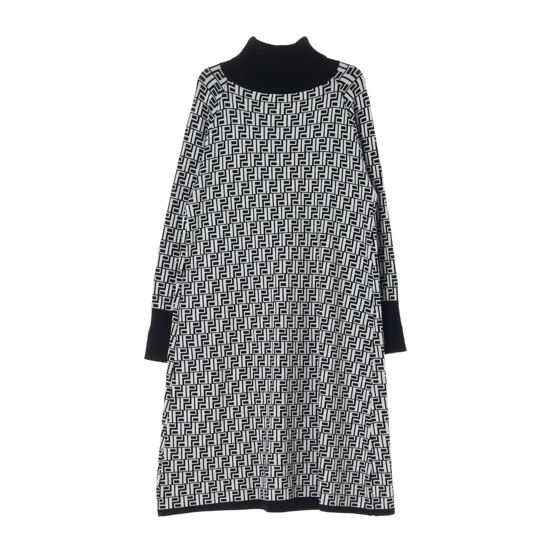 [L]펜디 블랙 화이트 로고 모크넥 긴팔 롱 니트원피스 상품이미지4