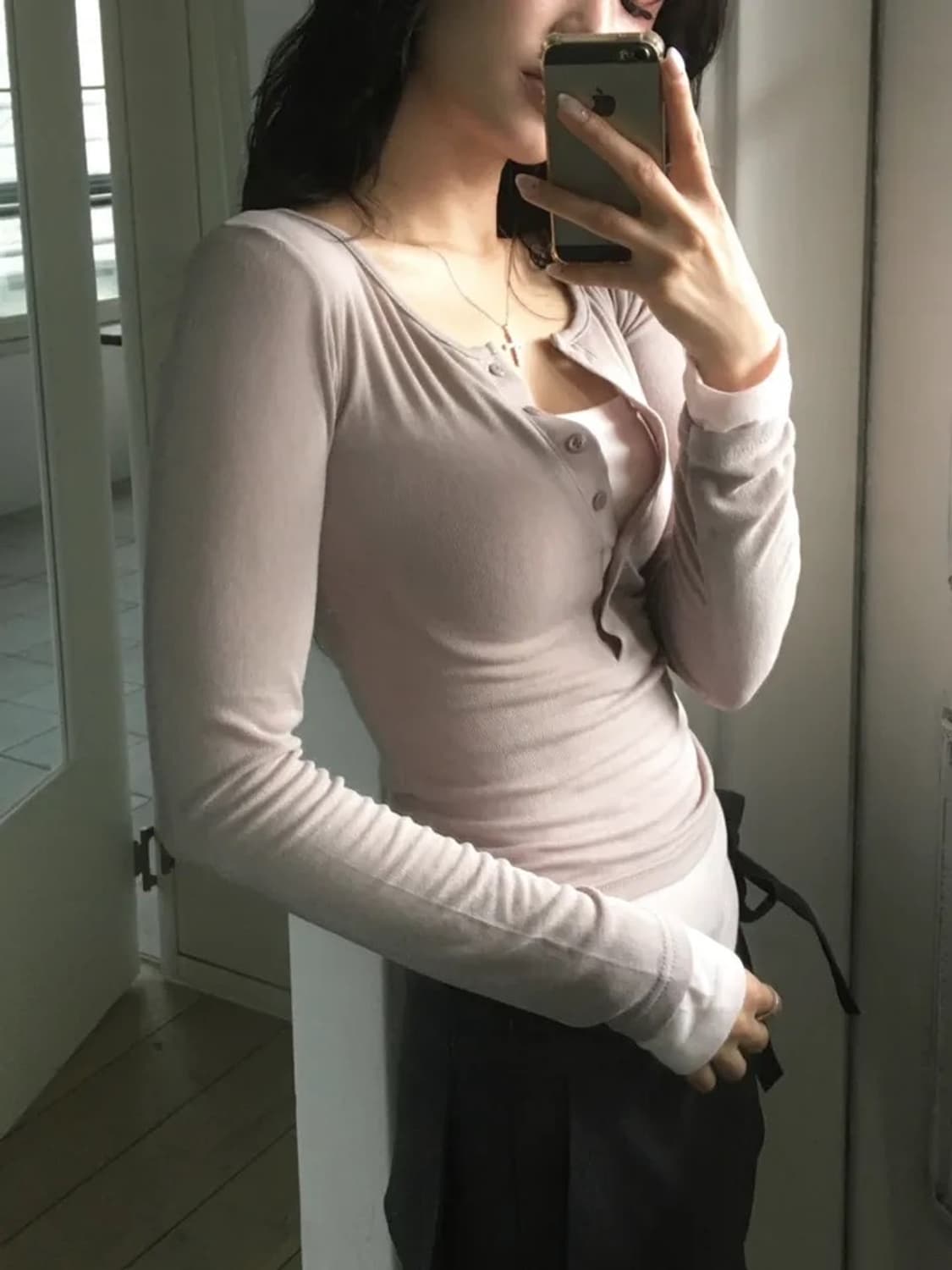 새거)버튼 레이어드 긴팔티셔츠 빈티지 미스치프 쓰리타임즈 코이세이오 나체 상품이미지2