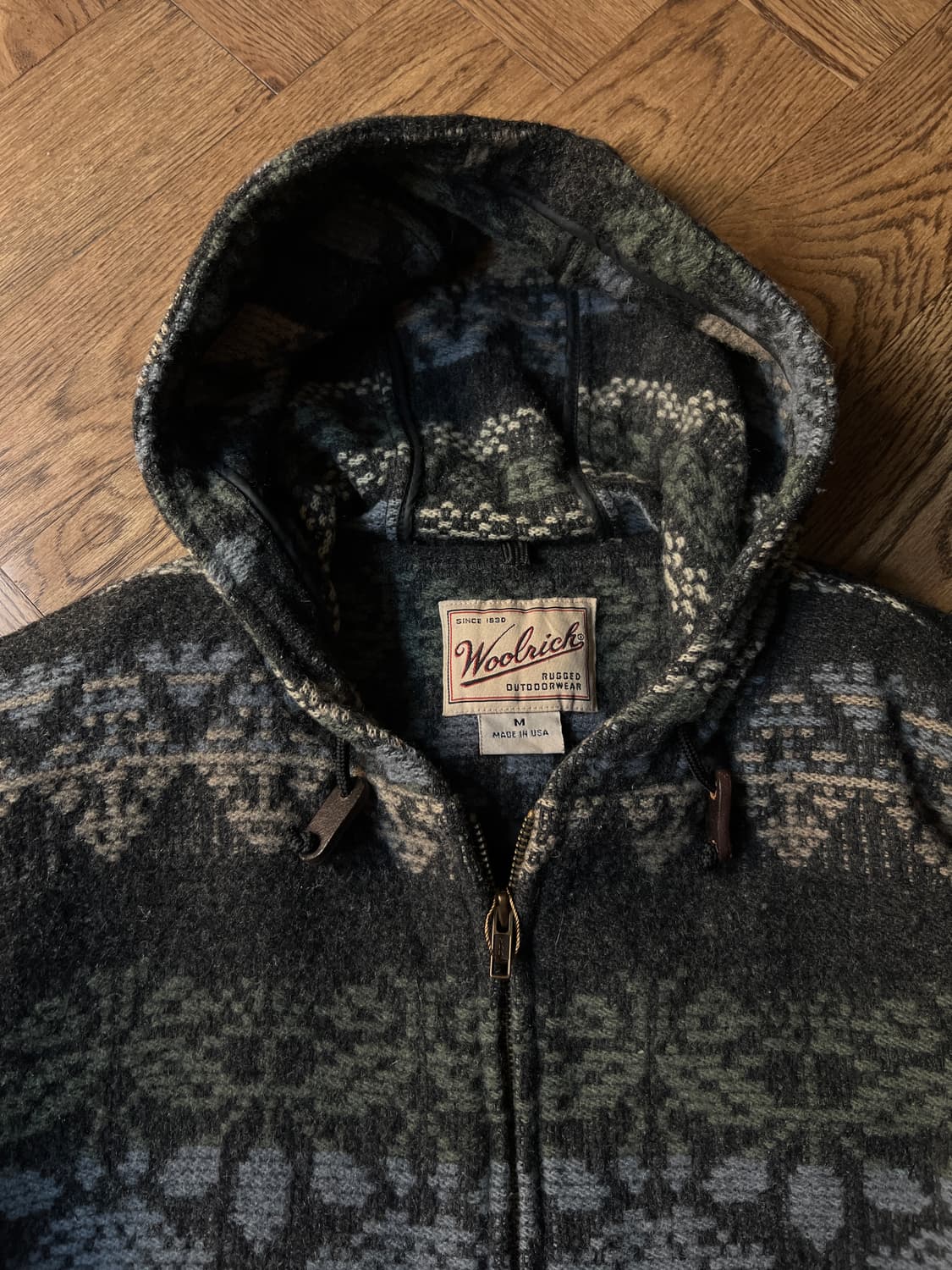 [M]90's 울리치 Made in USA 빈티지 패턴 후드 코트 상품이미지2