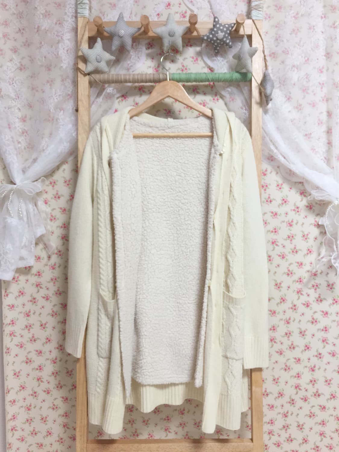 빈티지 모리걸 바닐라 니트 후드집업 상품이미지5