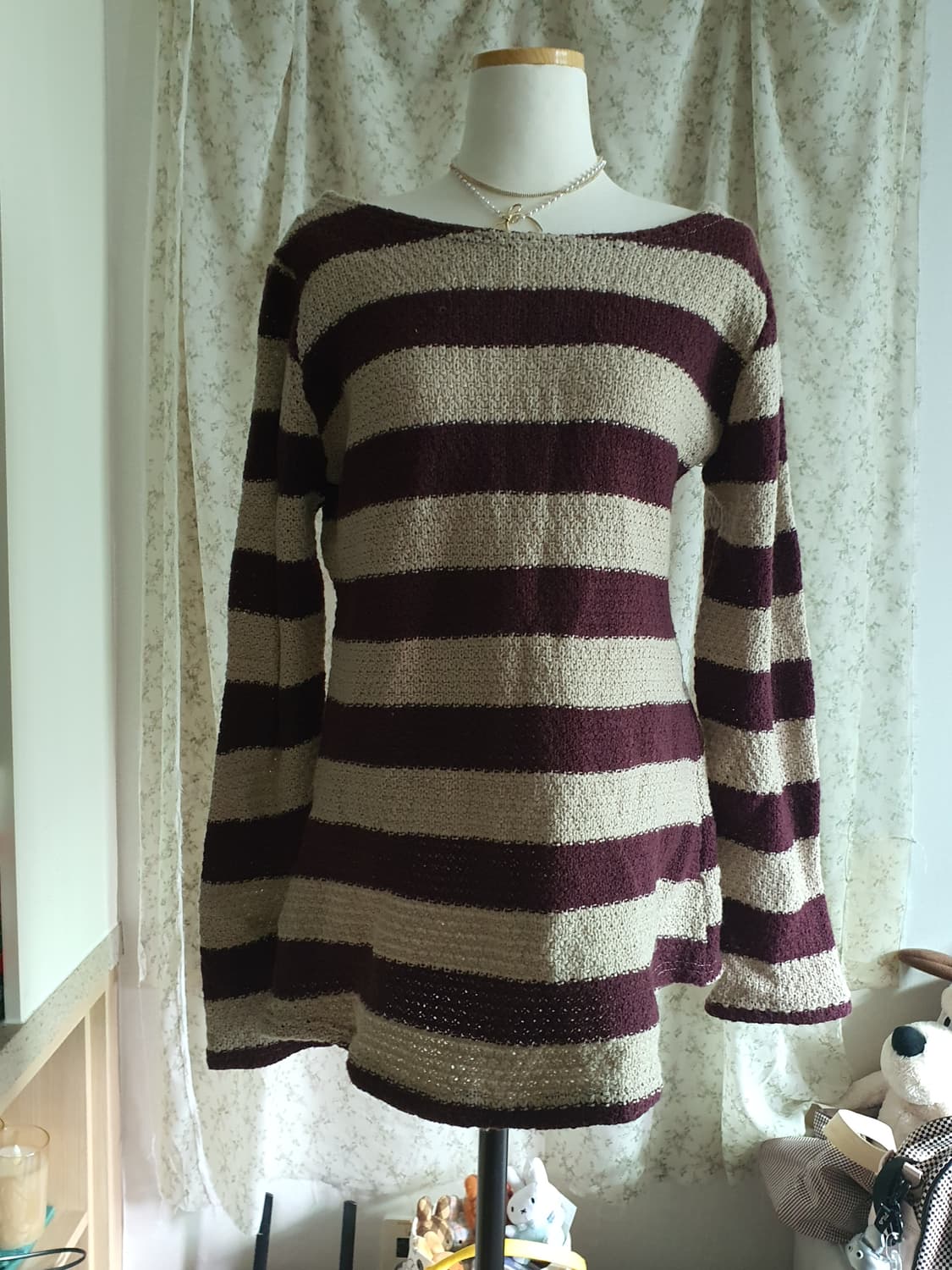 [모리걸] 줄무늬 니트 티셔츠 / 스트라이프 니트 탑 상품이미지1