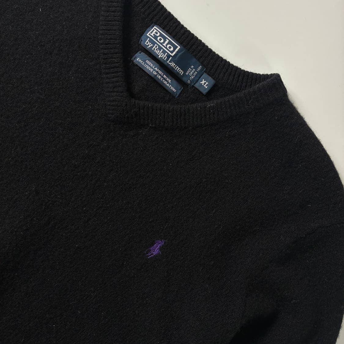 Polo  폴로 랄프로렌 자수 램스울 블랙 브이넥 니트  상품이미지3