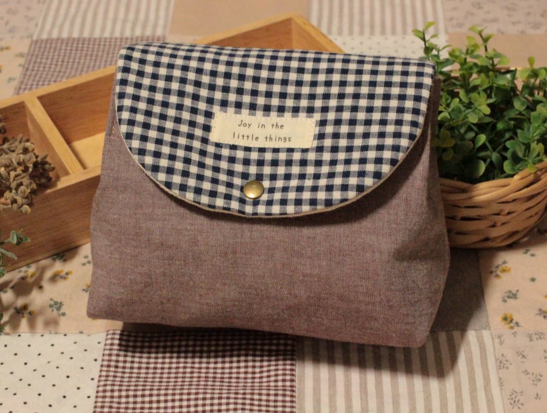 핸드메이드 네이비체크 박스 파우치 상품이미지2