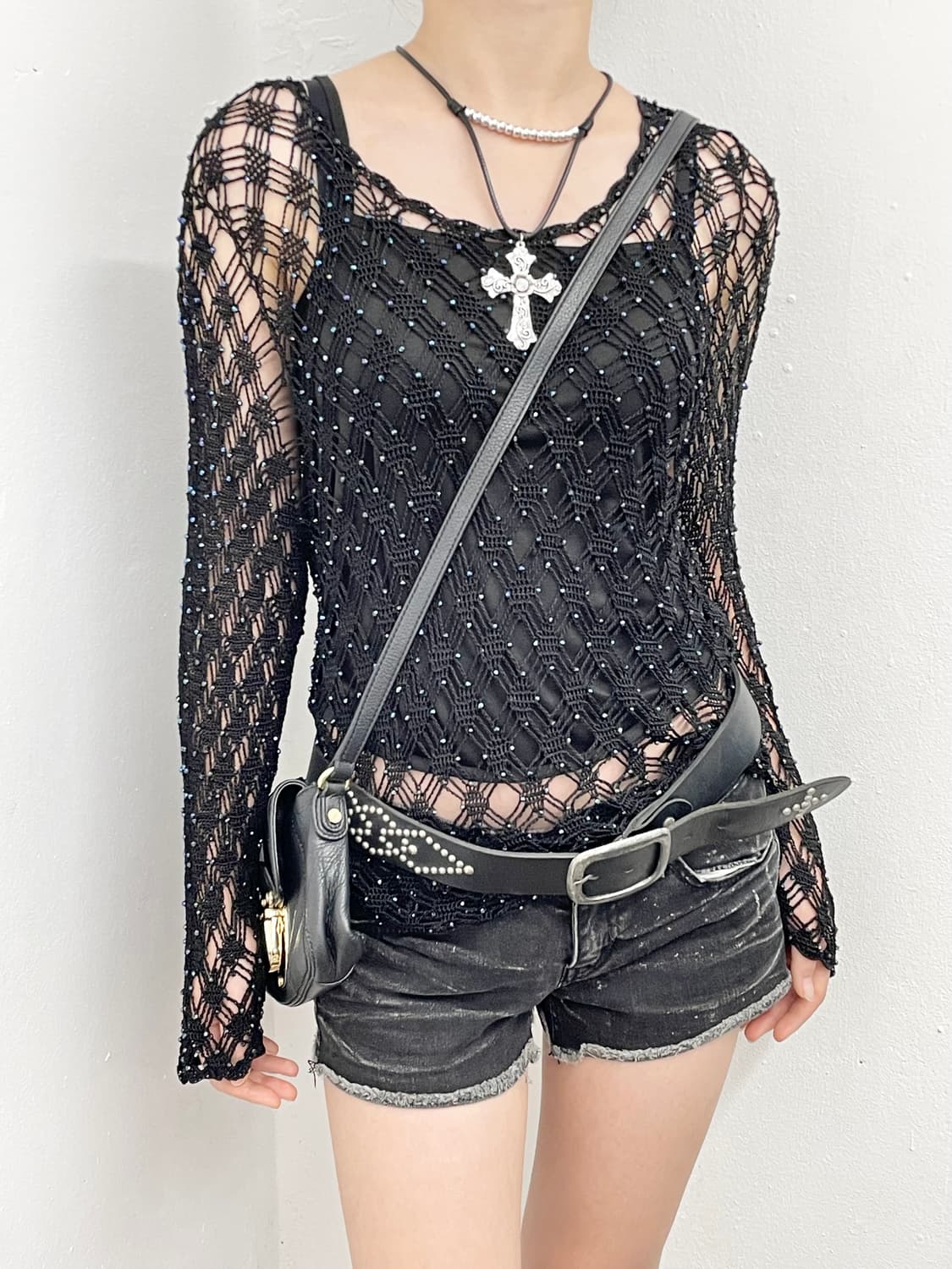 흑청 워싱 데미지 숏츠 상품이미지4