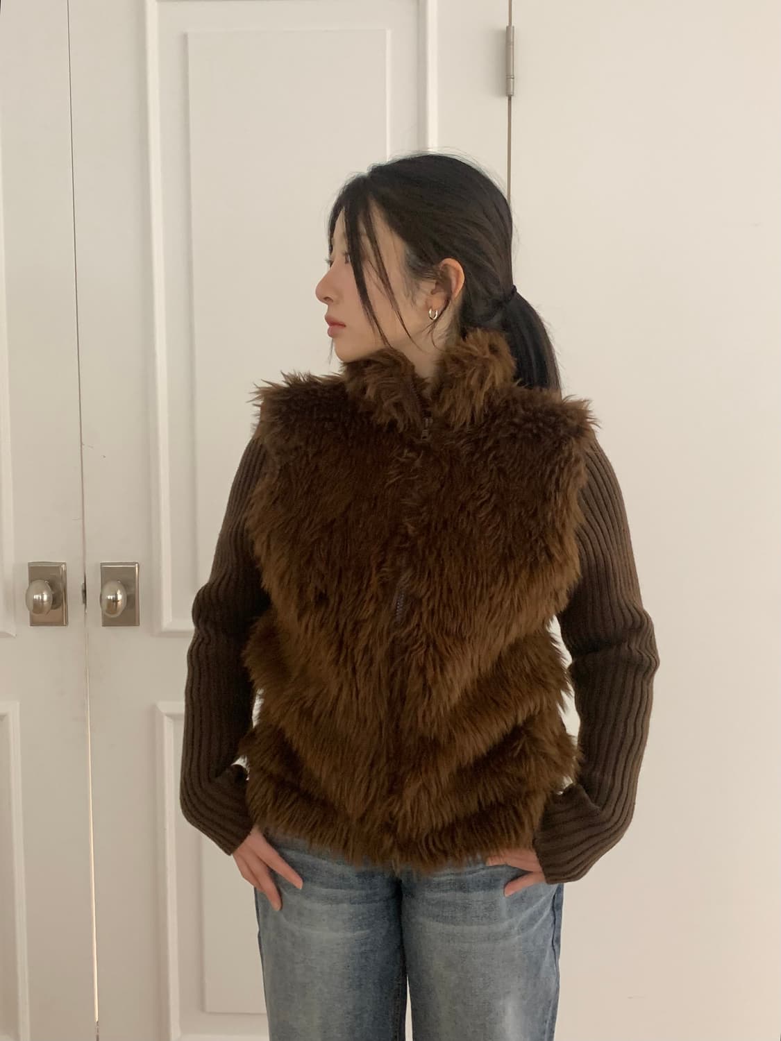 Brown fur cardigan 상품이미지2