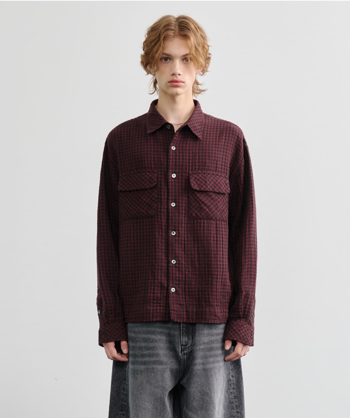 [2] 노운 타탄 체크 크롭 셔츠 상품이미지1