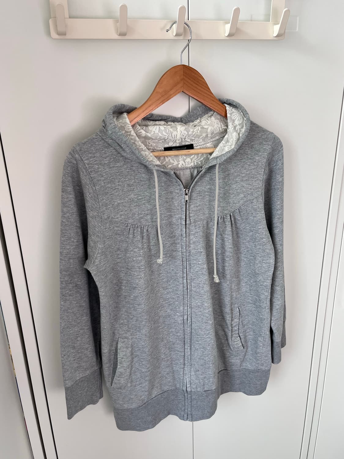 Mouth valley 레이스 핀턱 그레이 후드집업 모리걸 상품이미지6