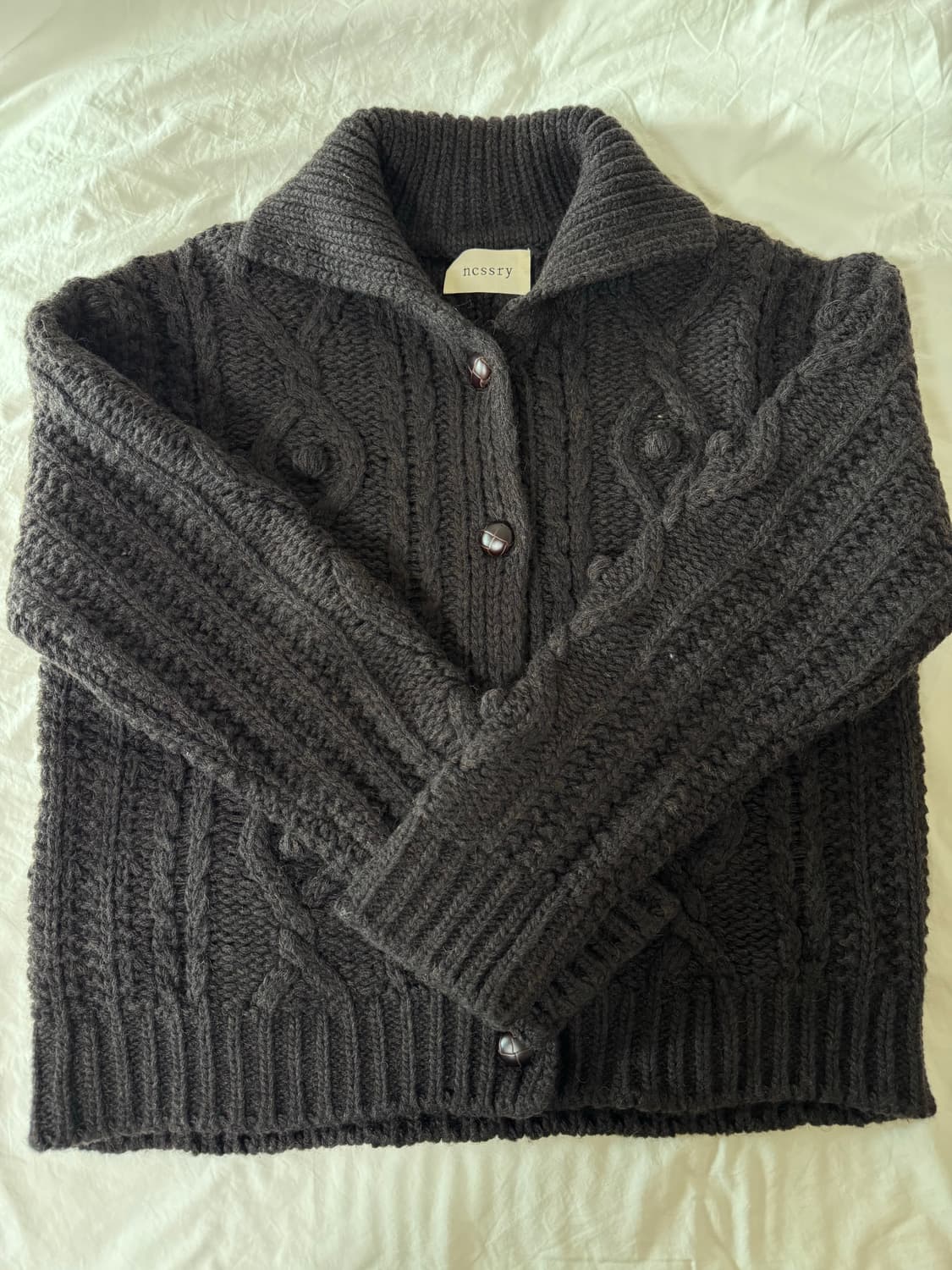 네세서리 팝콘 스티치 케이블 니트 가디건 초코 상품이미지1