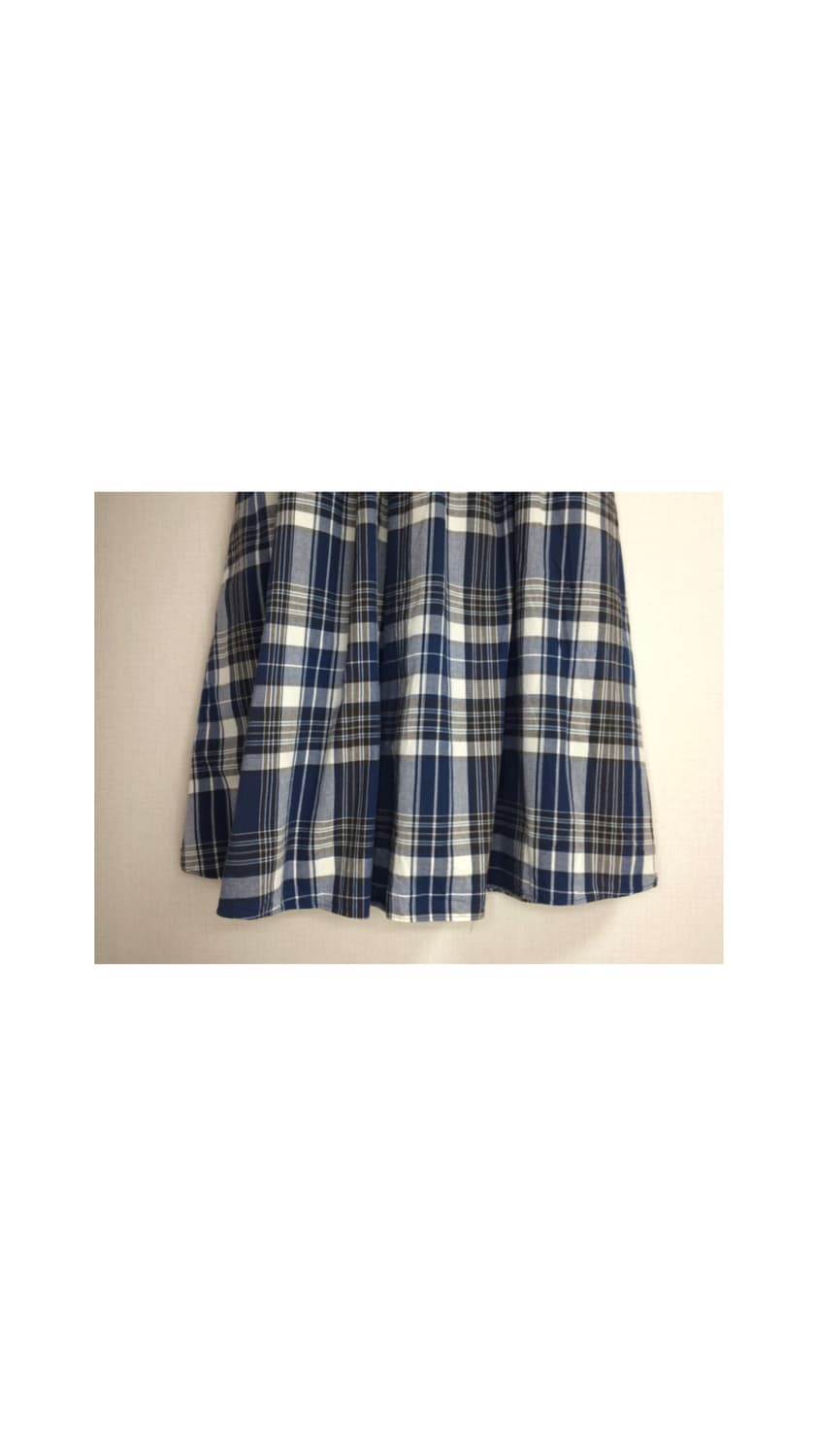 빈티지 블루 브라운 체크 롱 스커트 상품이미지3