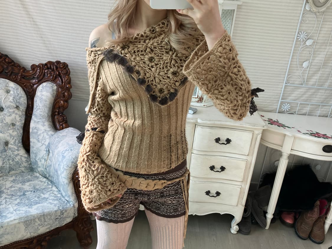 jpn vintage camel forest crochet knit 상품이미지5