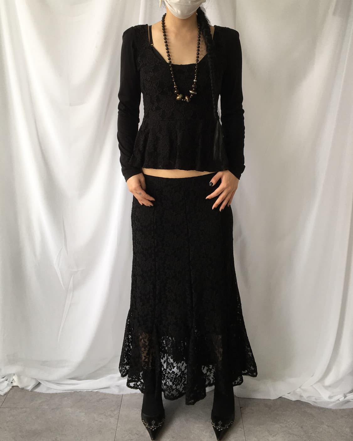 Flower pattern Lace long skirt 상품이미지7