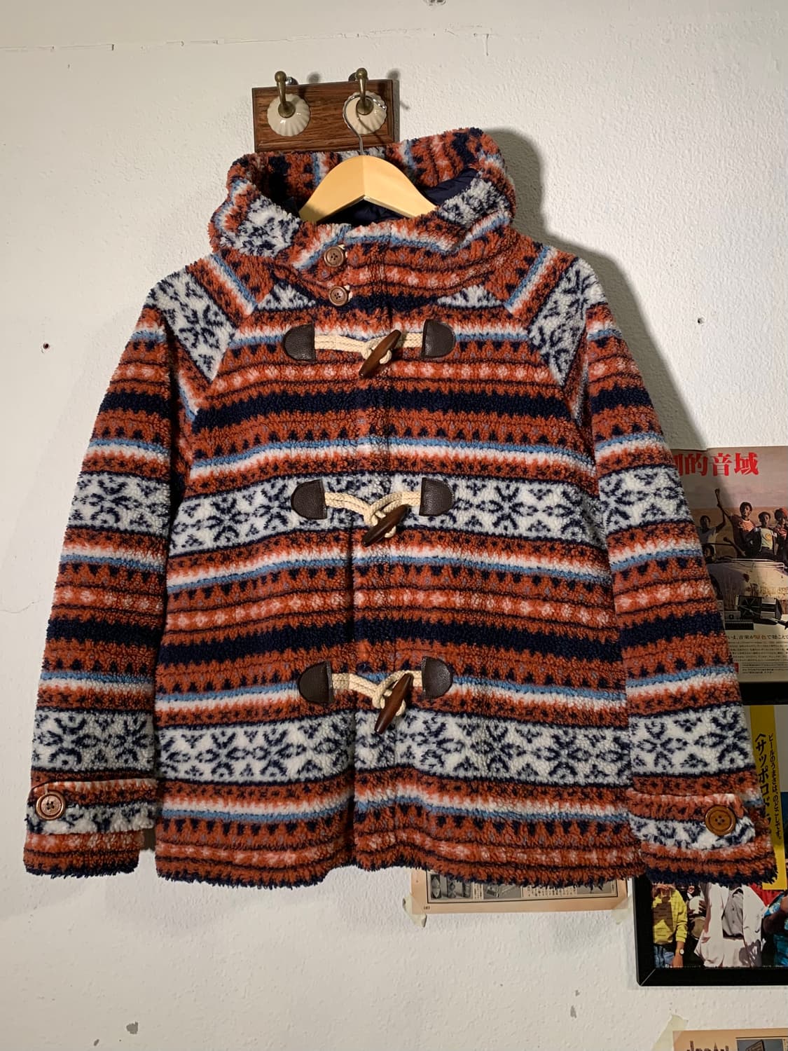 빔즈하트 노르딕 패턴 플리스 더플 코트 집업 상품이미지1