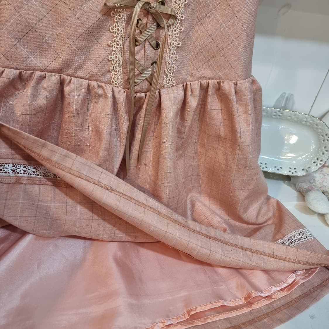 로맨틱 체크 레이스 점퍼원피스 상품이미지4