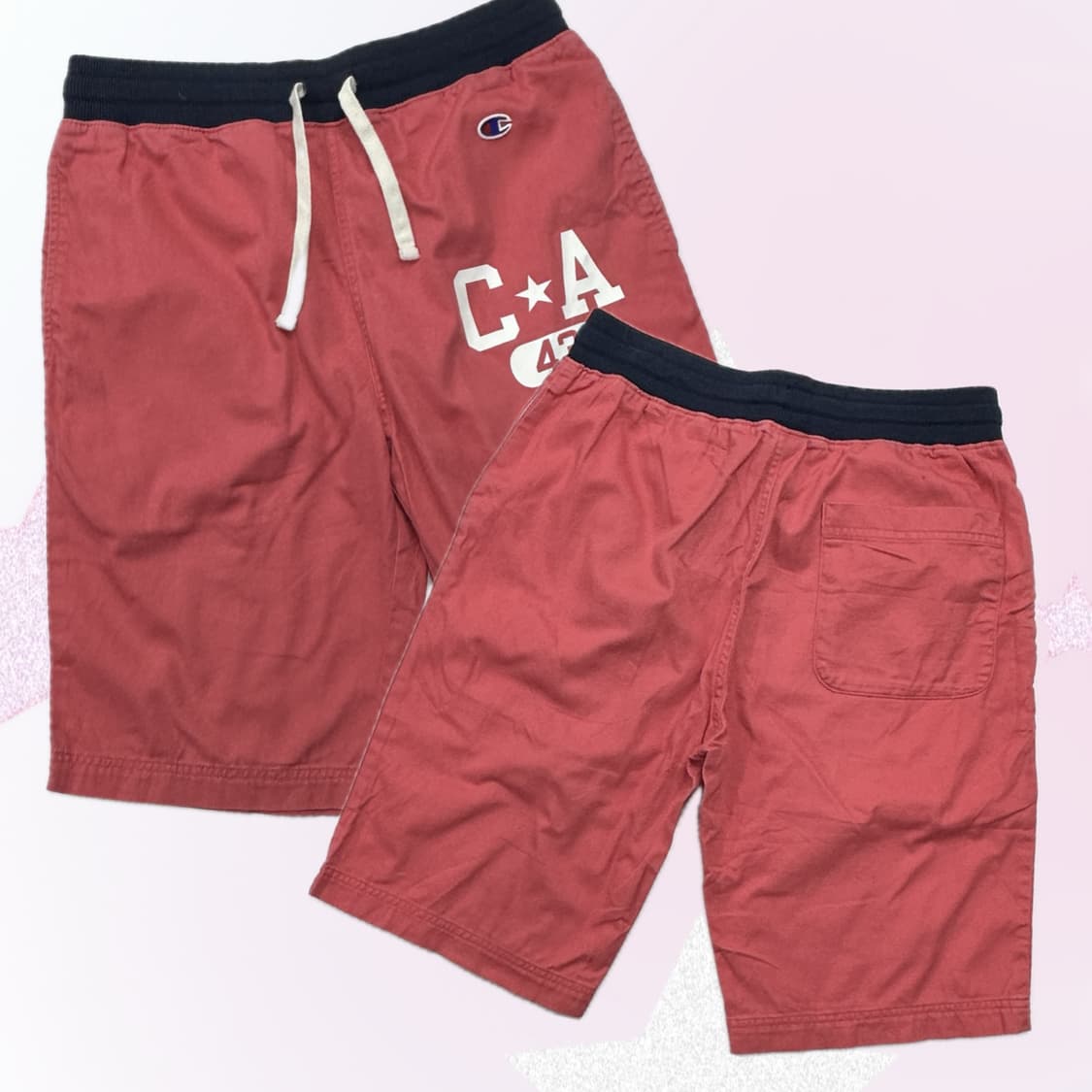 챔피온 자몽 Y2K 스트릿  프린팅 5부 배색 힙합 일자핏 반바지 상품이미지1