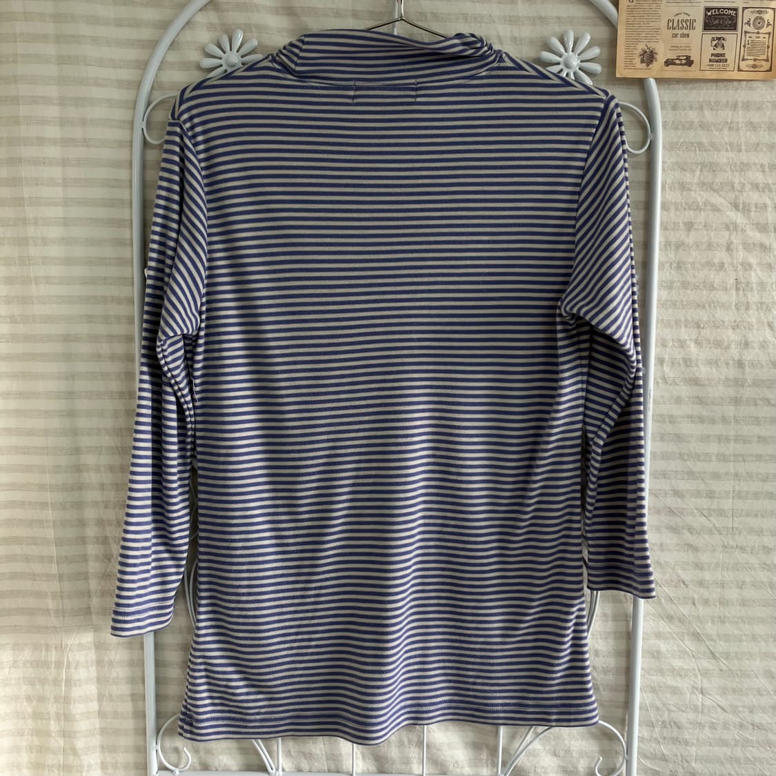 빈티지 파스텔 블루 스트라이프 폴라 티 916 y2k 스트릿 모리 갸루  상품이미지2