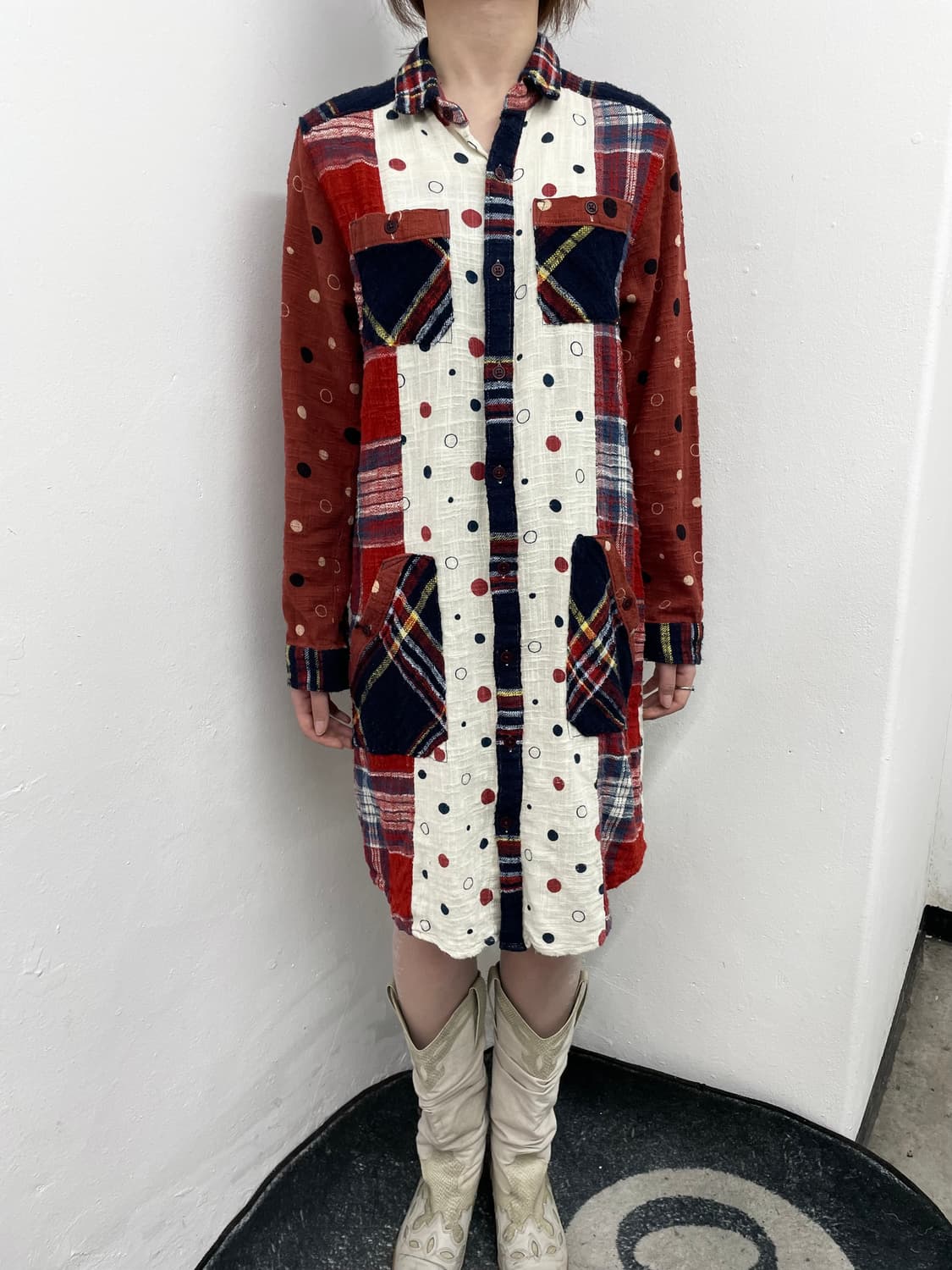 큐브슈가 하구미 도트 셔츠 원피스 상품이미지2