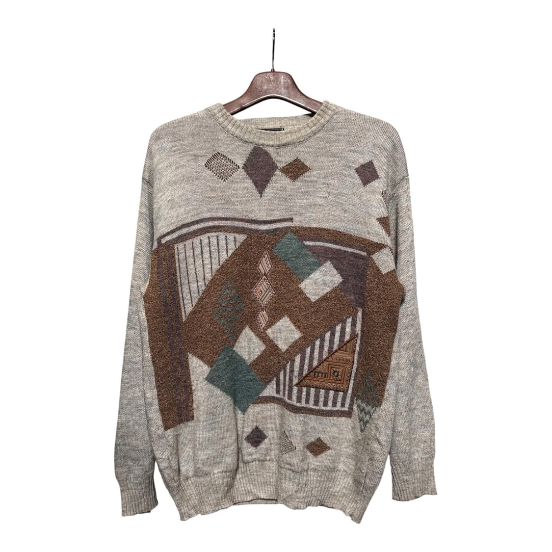 JPN VINTAGE 지오매트릭 자카드 블럭 패턴니트 보카시 디테일 크림 상품이미지1