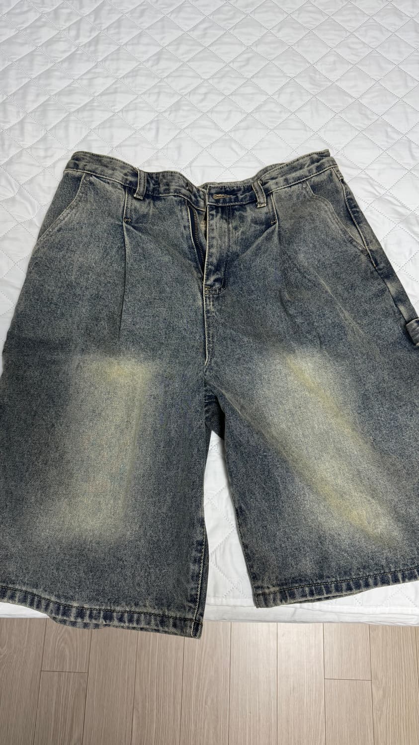 빈티지 워싱 카펜터 데님 버뮤다 팬츠 상품이미지2