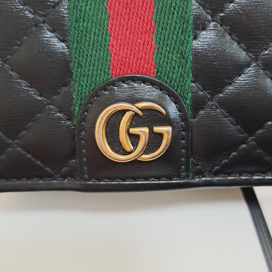 [100%/정품] 구찌 블랙 레더 퀄팅 GG 마몽 반지갑, 구찌지갑 상품이미지2