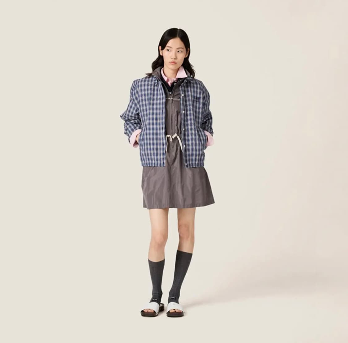 미우미우 25SS 체크 블루종 자켓 상품이미지1