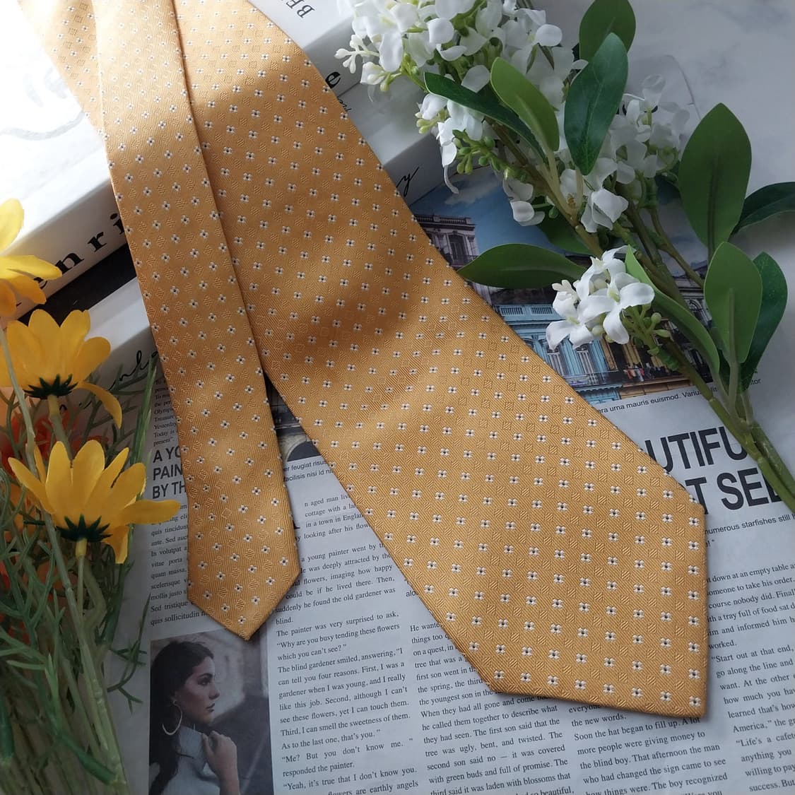 샤를주르당 실크 옐로우 플라워 자수 넥타이 9.5cm A등급 K1433
 상품이미지2