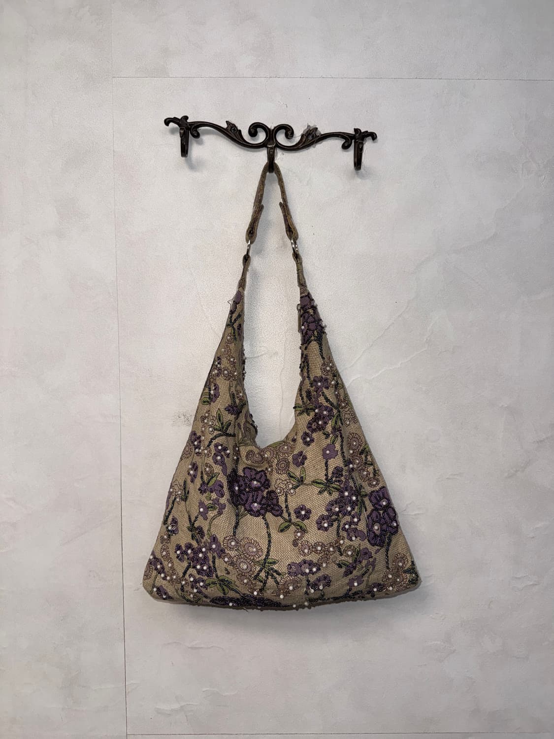 Beige purple beads pearl floral 숄더백 상품이미지1