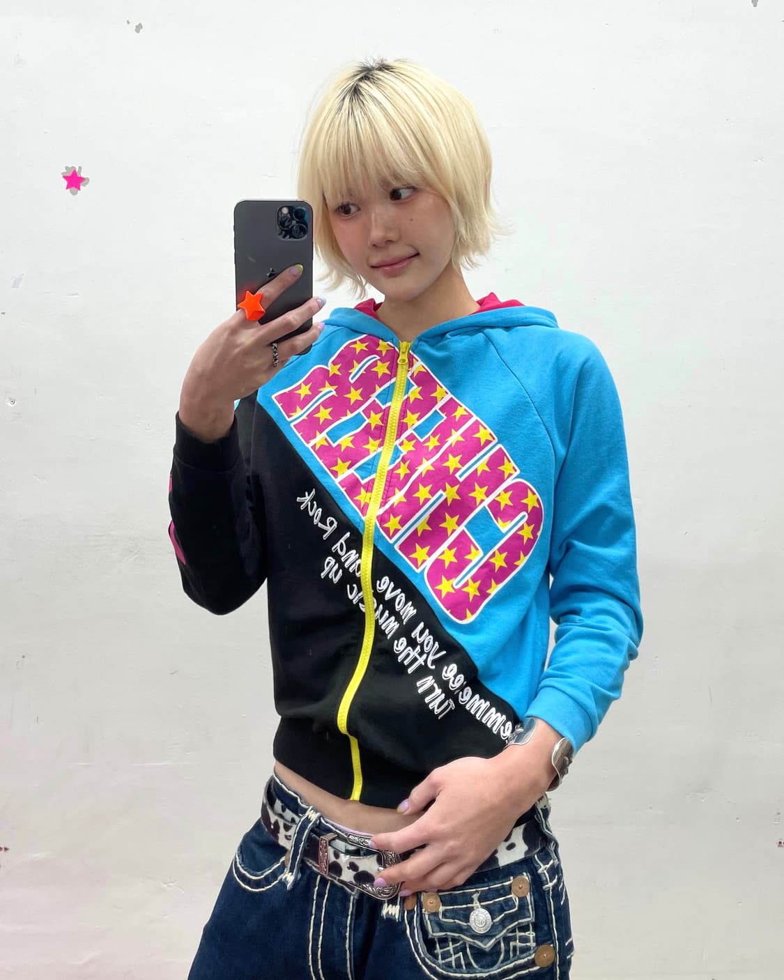 Retro Cheer Star Diagonal Hooded Zip-Up 상품이미지1