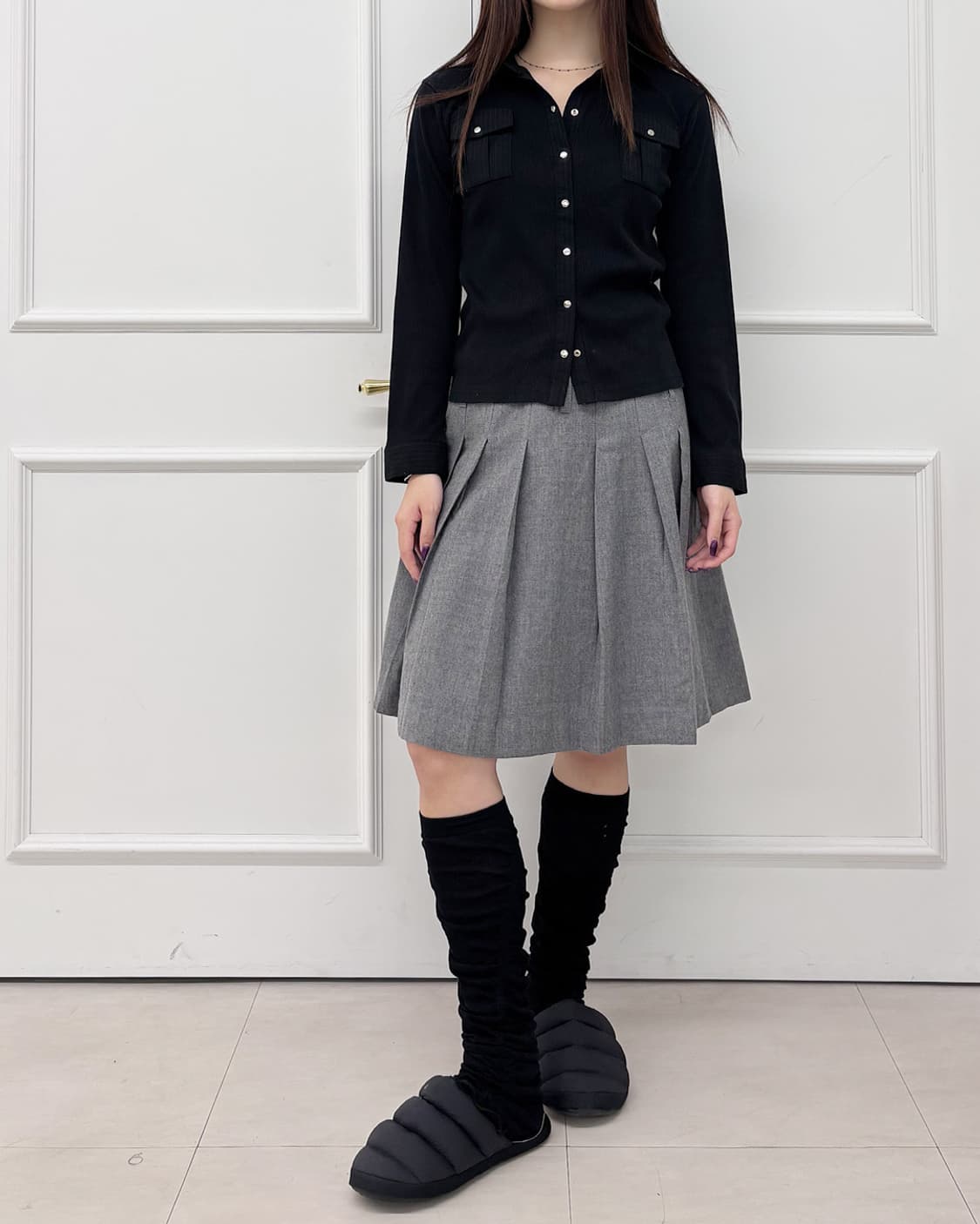 SENSUOUS stripe point ribbed snap top 상품이미지2