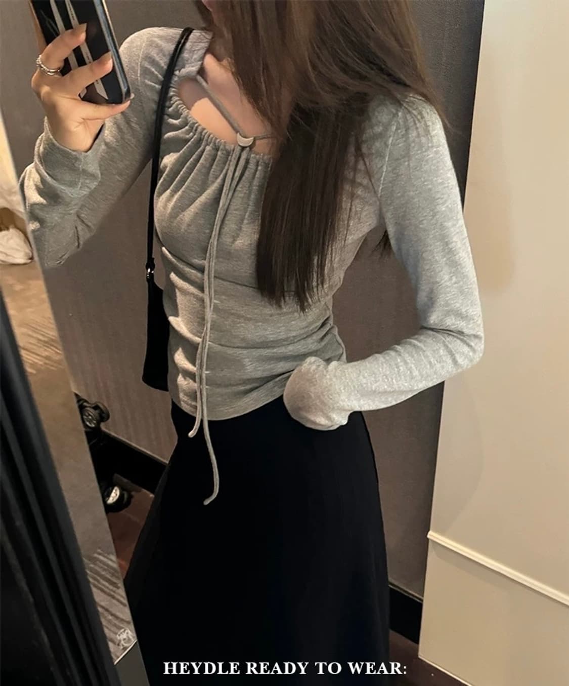 스모그 블루 텐셀 면 블라우스 긴팔 티셔츠 상품이미지3