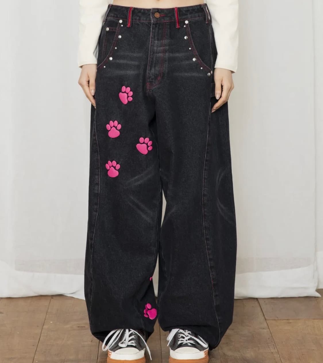 루나키후 엑스톤즈우먼 미야옹 핫픽스 데님팬츠 블랙 상품이미지1