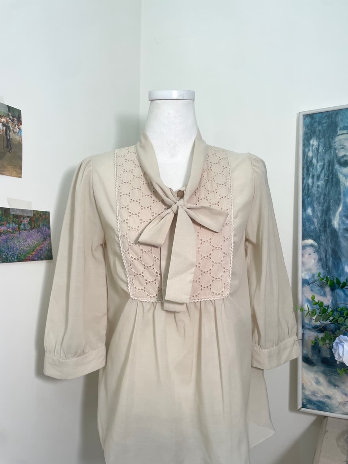 butter lace trim bow point mori blouse 상품이미지5